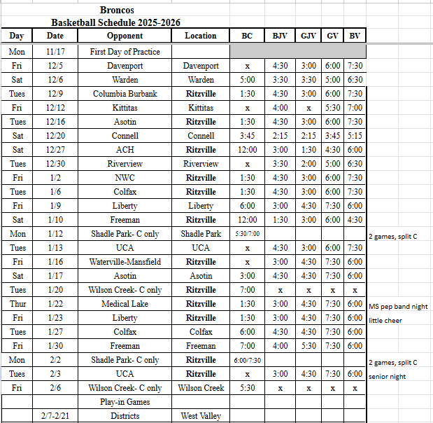 Basketball Schedule 25-26